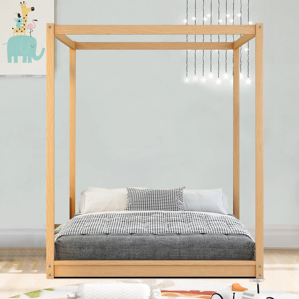 Queen Size Wood Canopy Platform Bed with Support Legs O83253