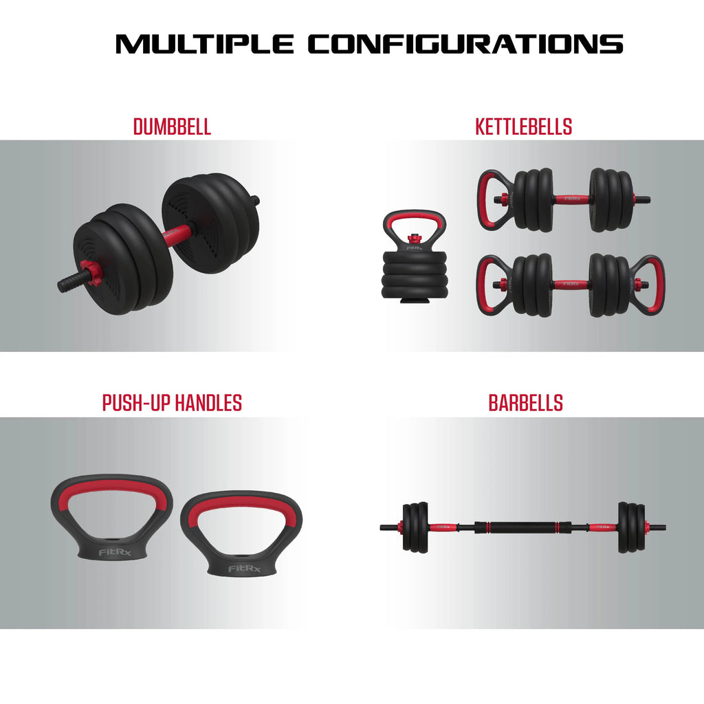 60 lbs Adjustable Dumbbell Barbell and Kettlebell Weight Set A529