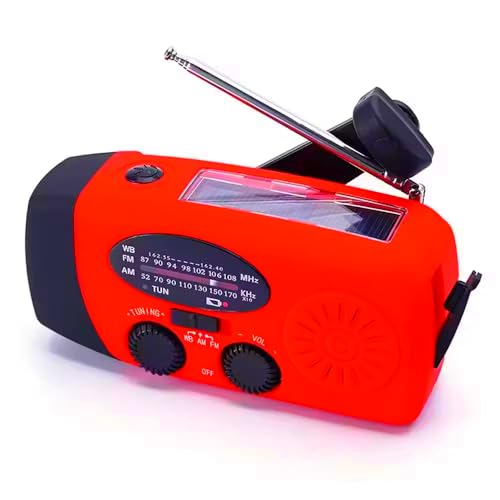 Portable Self-Powered AM/FM/NOAA Weather Radio with Solar & Hand-Crank Charging, LED Flashlight, USB Rechargeable, 2000mAh Power Bank B26922