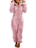 Women's Fleece Hooded Pajama Romper D489