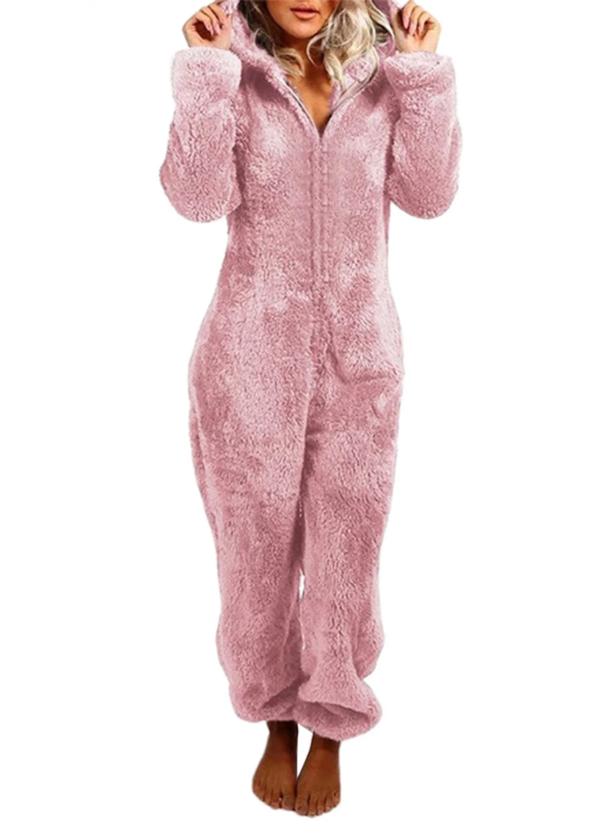Women's Fleece Hooded Pajama Romper D489