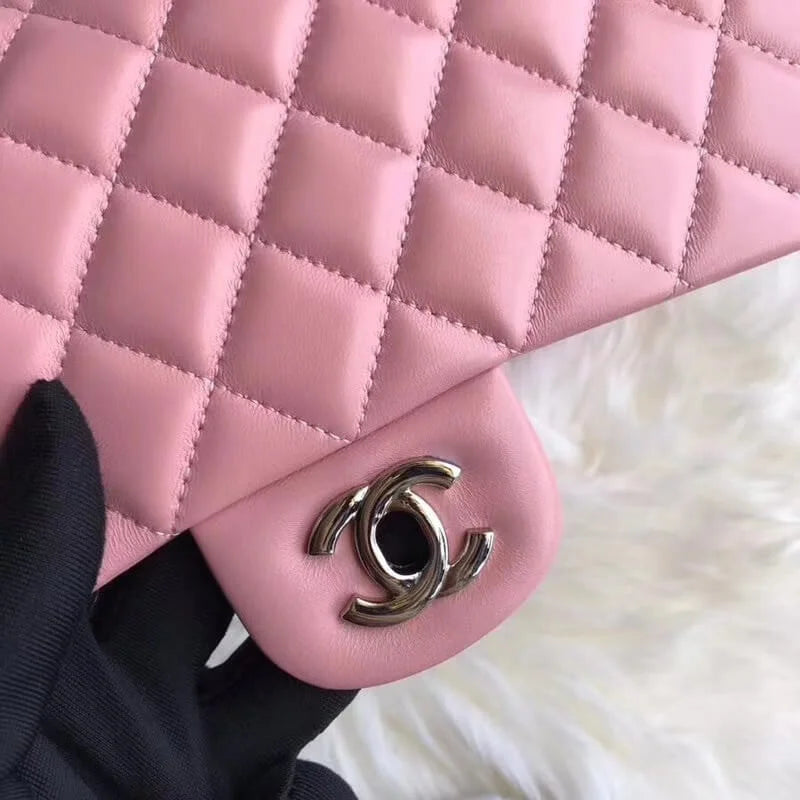 Pink Lambskin Leather Flap Bag I385891