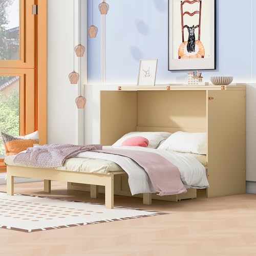White Full Size Murphy Bed with USB Ports and Drawer Y713