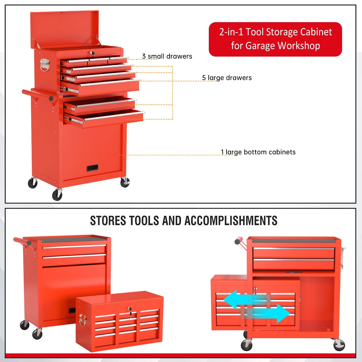 8 Drawer Rolling Tool Chest with Wheels K47101