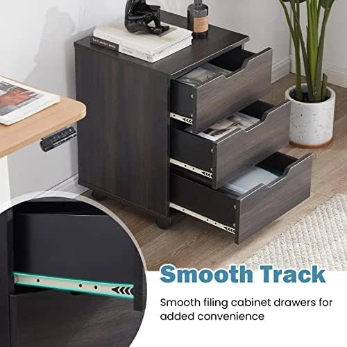 3 Drawer Black Wood Mobile File Cabinet R12018