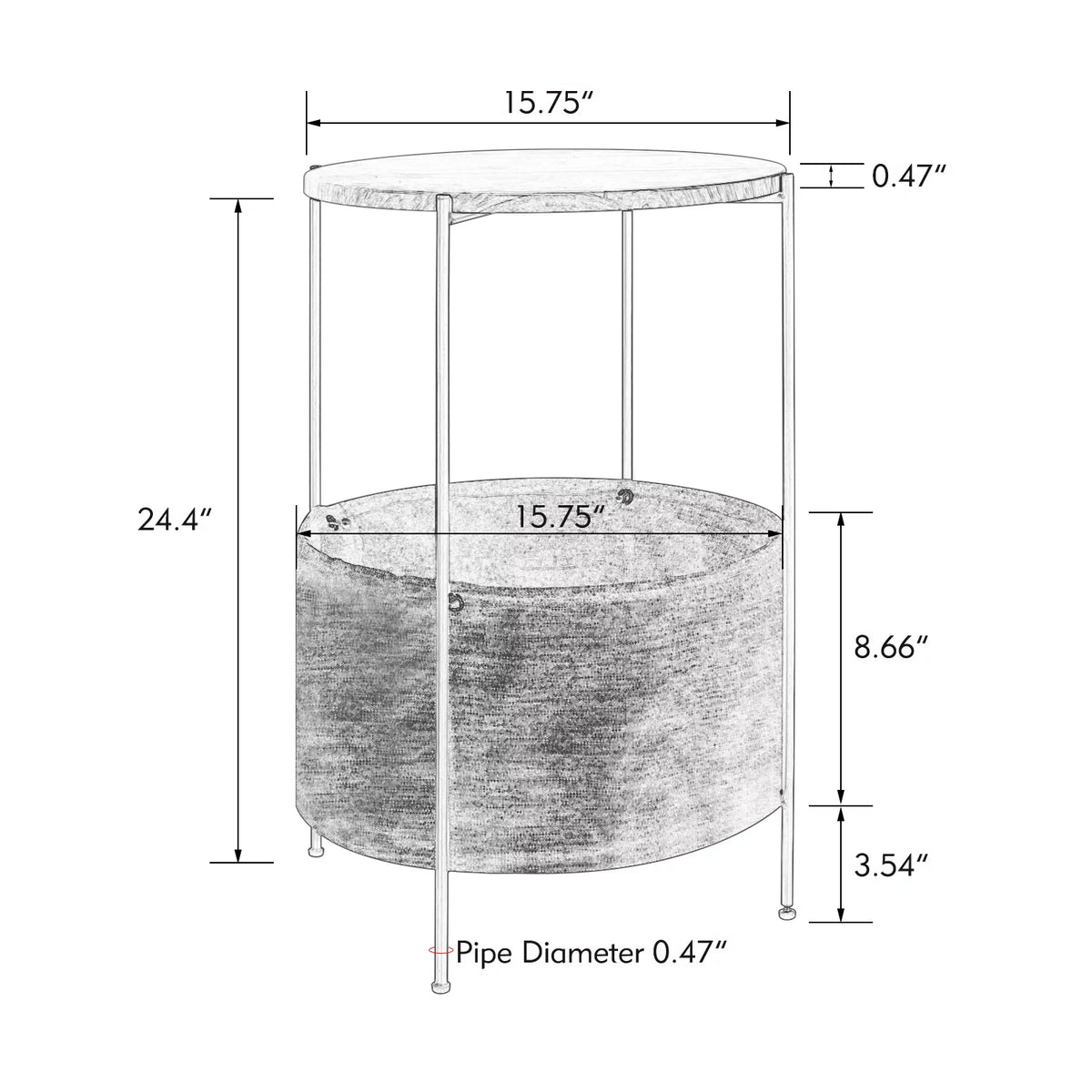 Round Wood Bedside Table with Storage Basket O6493