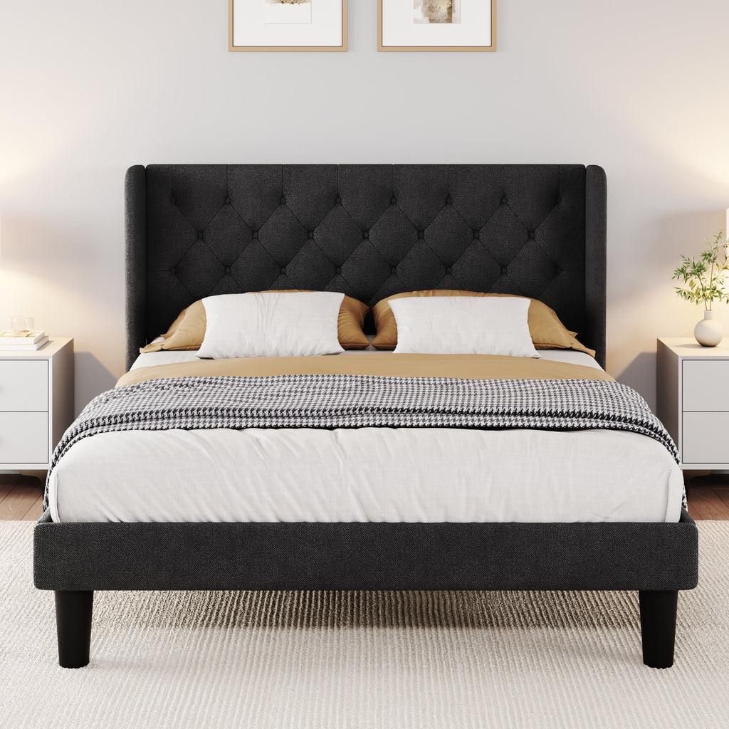 Queen Size Dark Grey Upholstered Platform Bed Frame U867