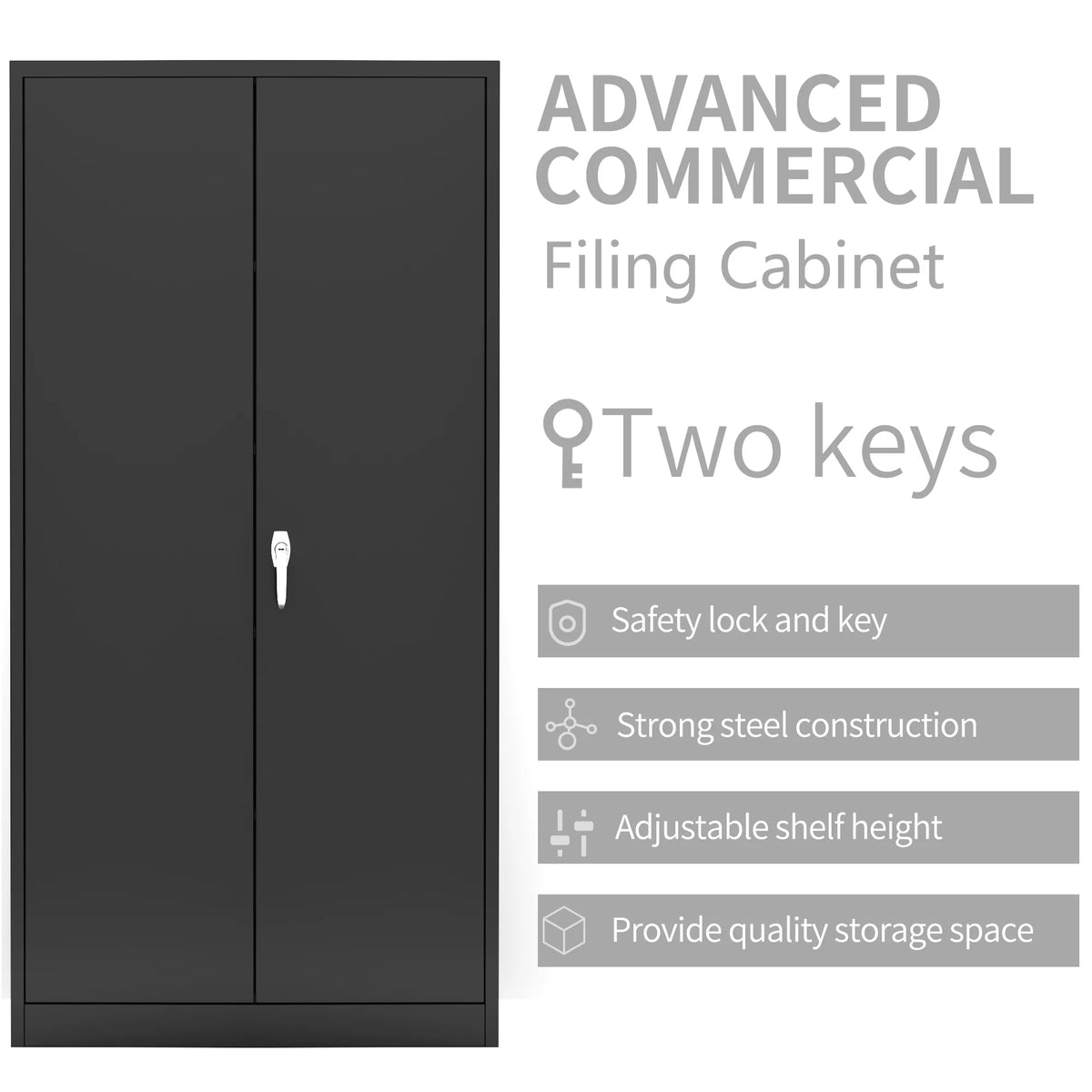 Black 72"H Lockable Steel Storage Cabinet with 4 Adjustable Shelves D810