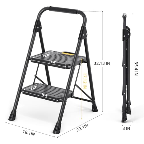 4 Step Steel Step Stool with Handrail, Black M2606
