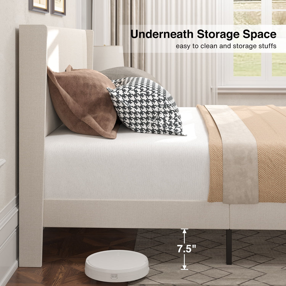 Queen Bed Frame with Wingback Headboard F102