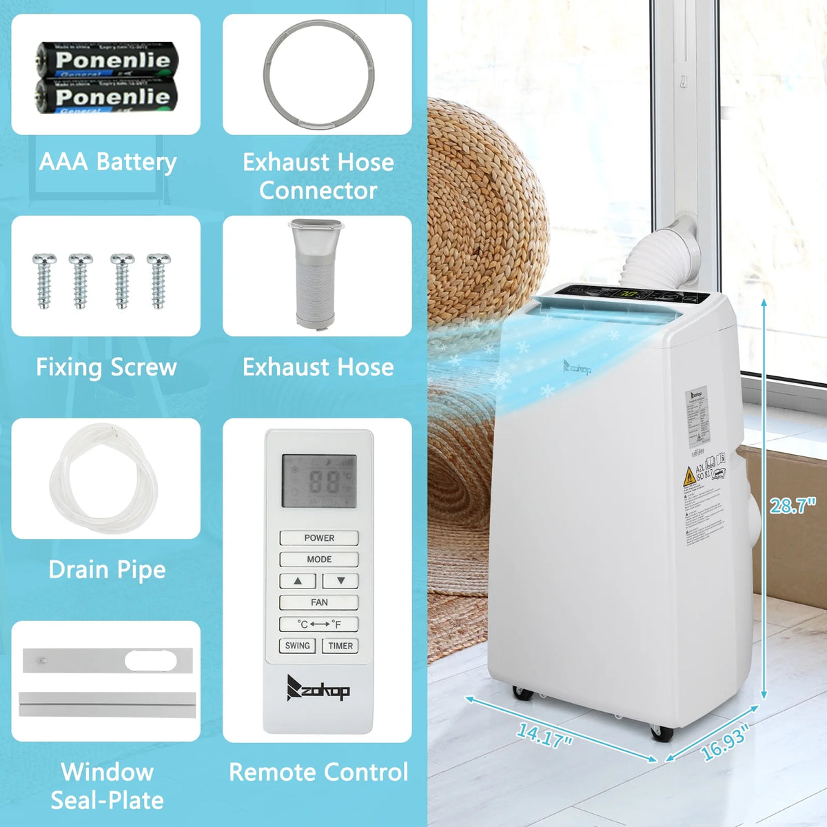 White Portable Air Conditioner & Dehumidifier H7504