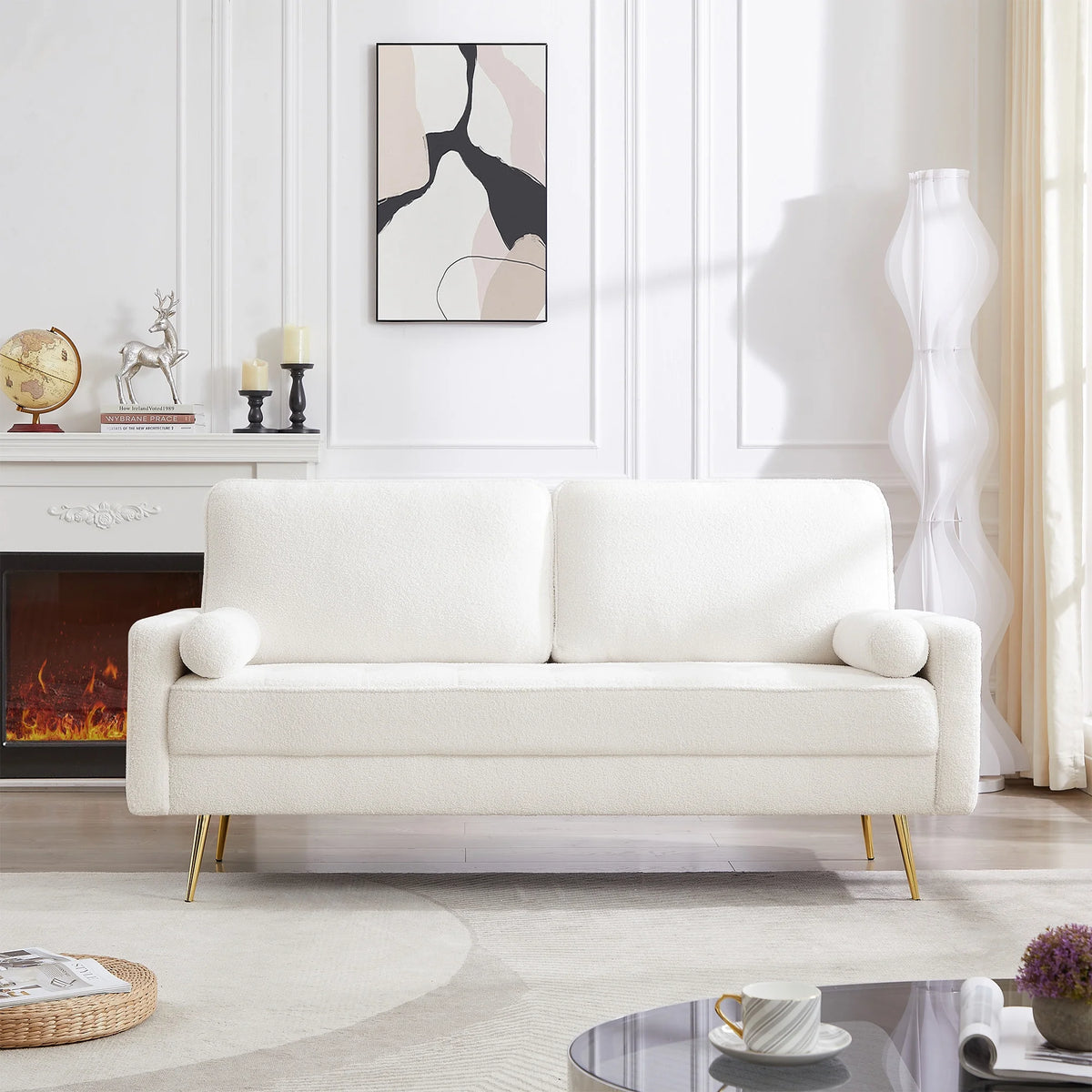 2 Seater Boucle Sofa with 2 Pillow V154474