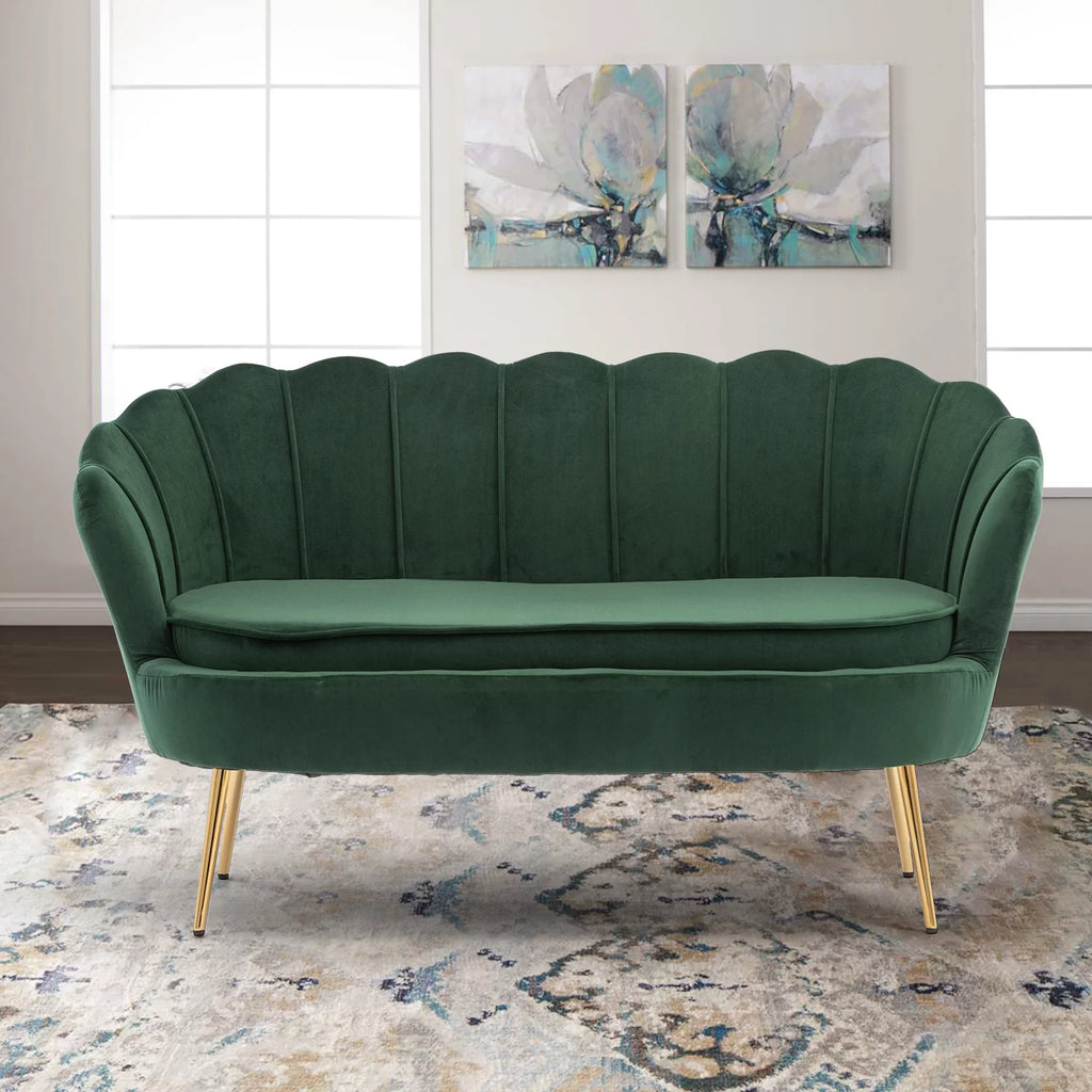 Green Velvet Upholstered 2 Seats Loveseat with Metal Legs X522