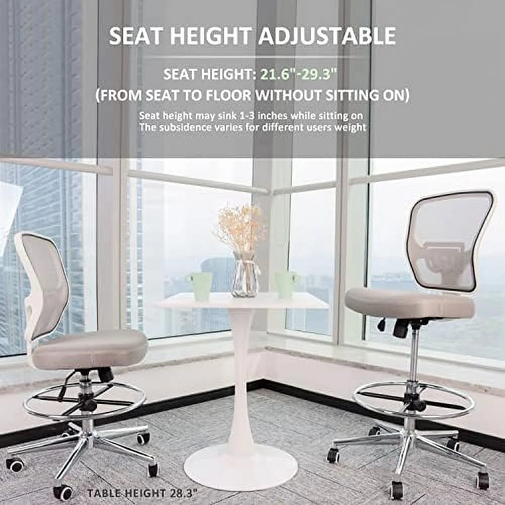 Grey Drafting Chair with Lumbar Support and Foot Ring O729532