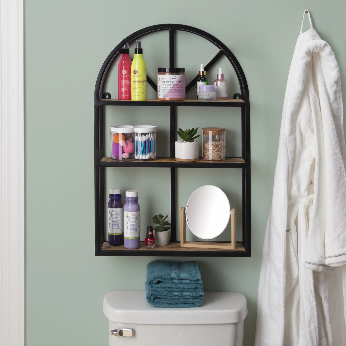 Black Metal Natural Mango Wood 3-Tier Wall Shelves L231