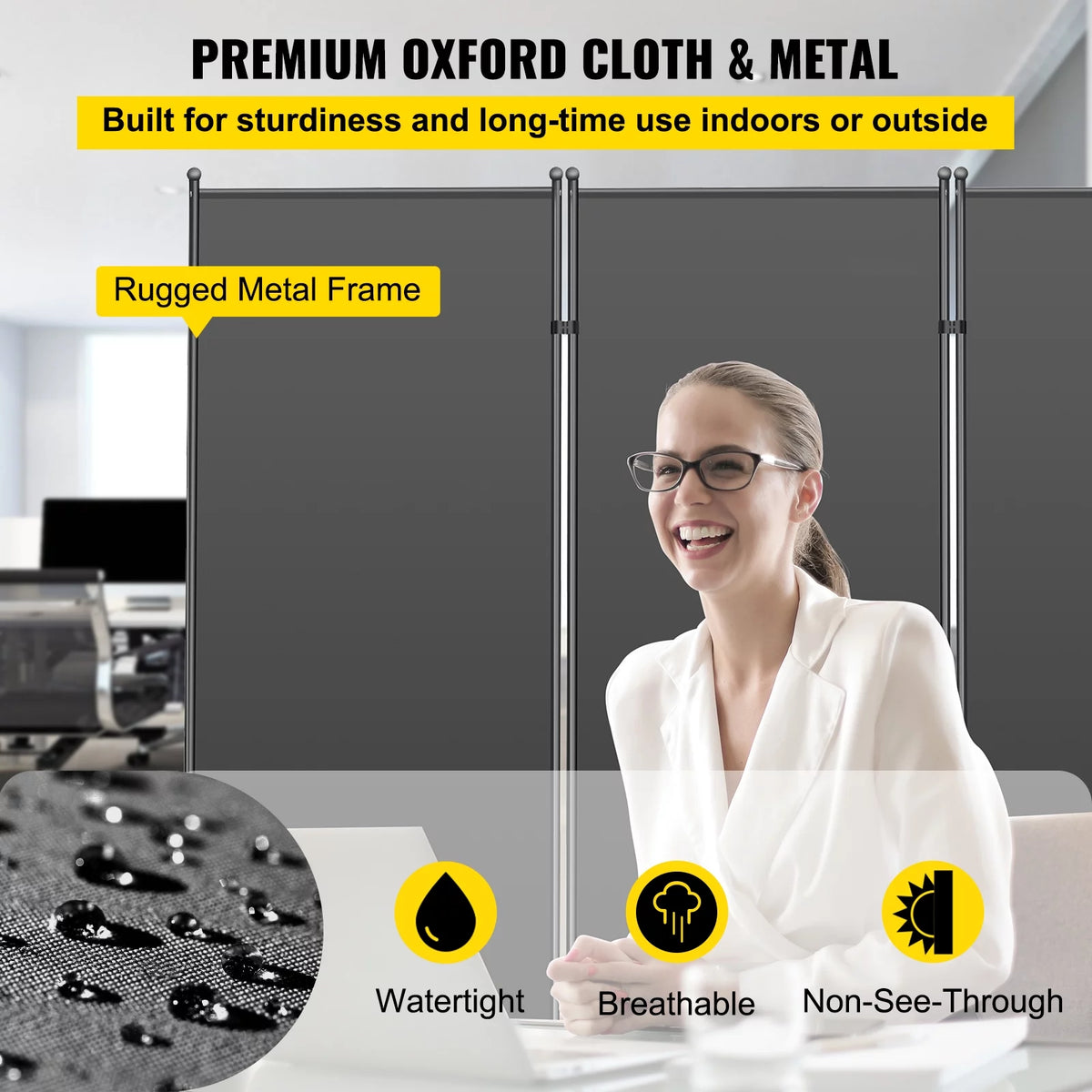 3-Panel Folding Portable Room Divider Black W500