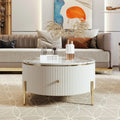 Modern Round Coffee Table with 2 Drawer, Sintered Stone Top, White Y16843