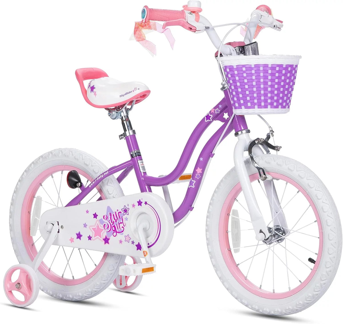 Purple 16 In. Girl's Bike with Basket, Training Wheels and Kickstand J350343