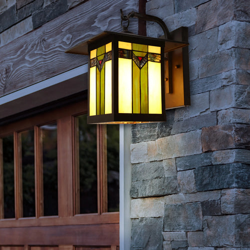 1-Light Bronzed Stained Glass Outdoor Wall Sconce N1285