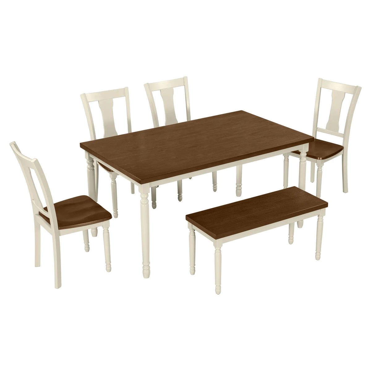 6pc Wooden Dining Set with Table Chairs and Bench D284