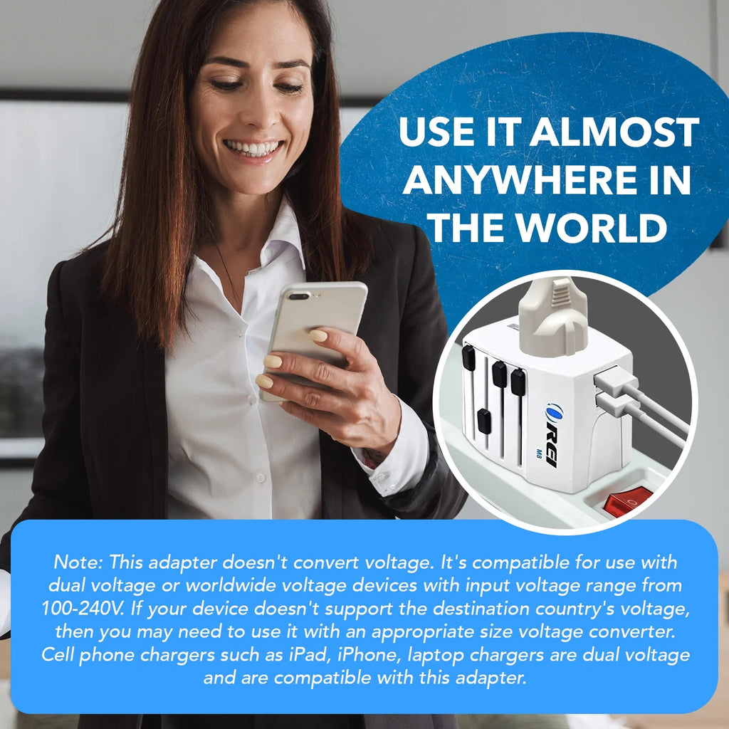 White International Travel Plug Adapter with Dual USB Charger I458