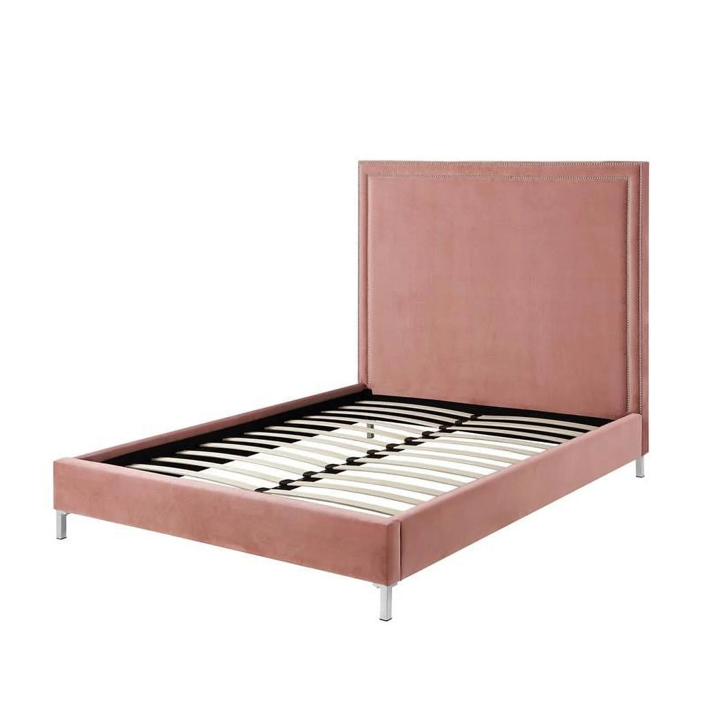 Blush Pink Velvet Queen Bed S702