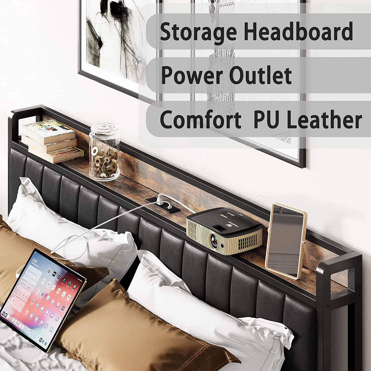 King Bed Frame with Storage Drawers and Upholstered Platform Bed Q265