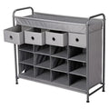 Grey 16 Cubby Shoe Rack Organizer with 4 Drawers S94850