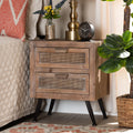 Whitewashed Natural Brown Wood and Rattan 2-Drawer End Table E327746