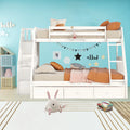 White Twin-Over-Full Bunk Bed with Drawers and Storage Staircase H18368
