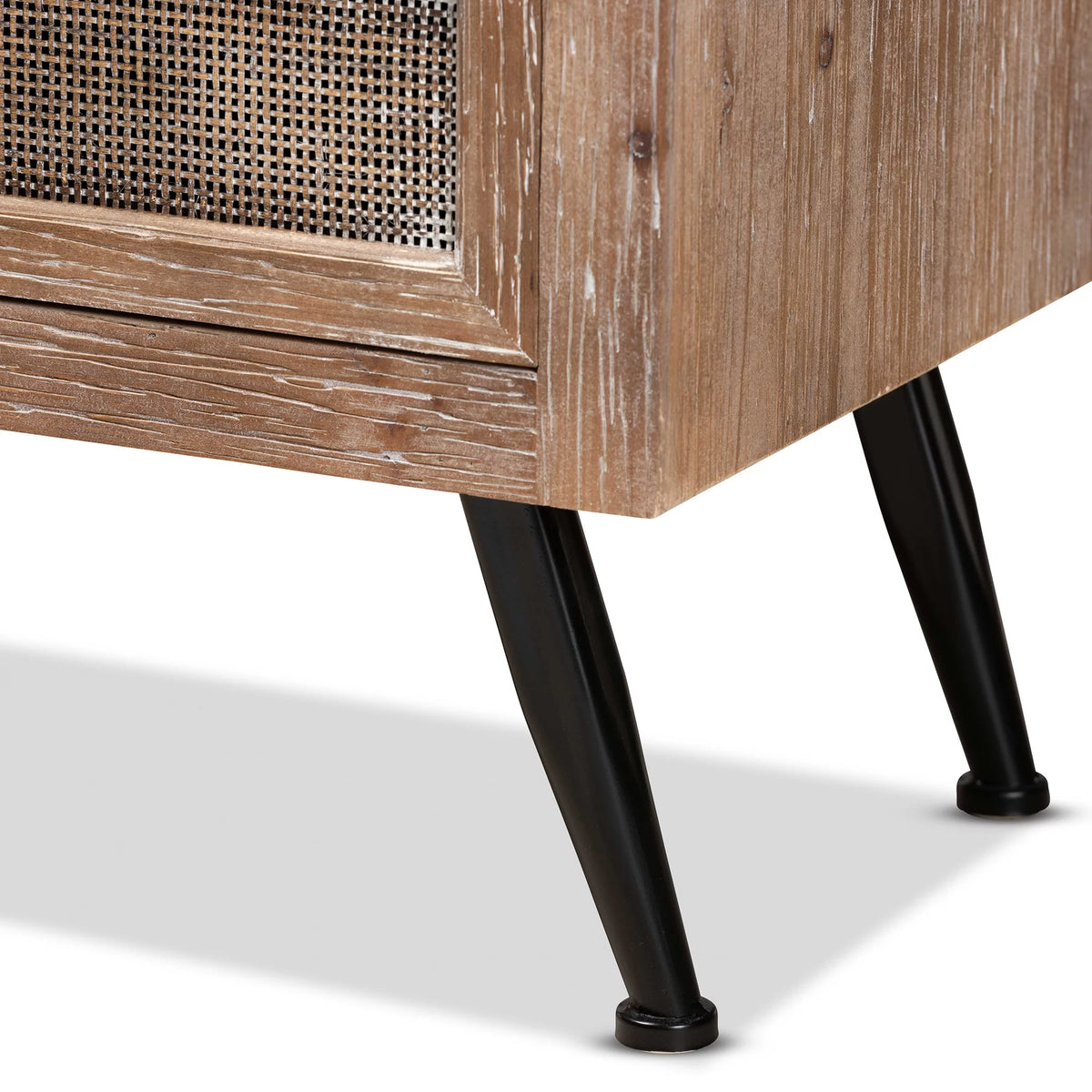 Whitewashed Natural Brown Wood and Rattan 2-Drawer End Table E327746