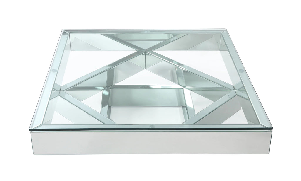 40" Square Glass Top Mirrored Coffee Table F111