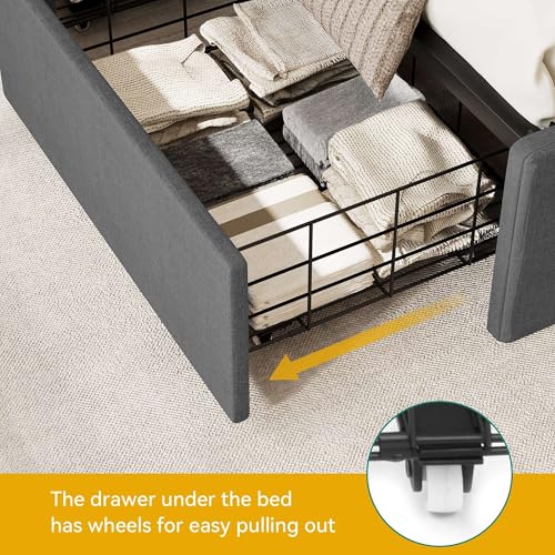 Queen Size Upholstered Platform Bed Frame with 4 Storage Drawers F3811