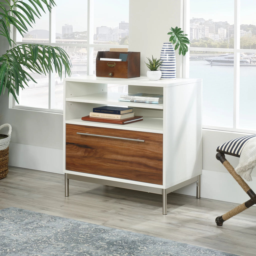 Pearl Oak Finish Lateral File Cabinet with Open Storage F2955