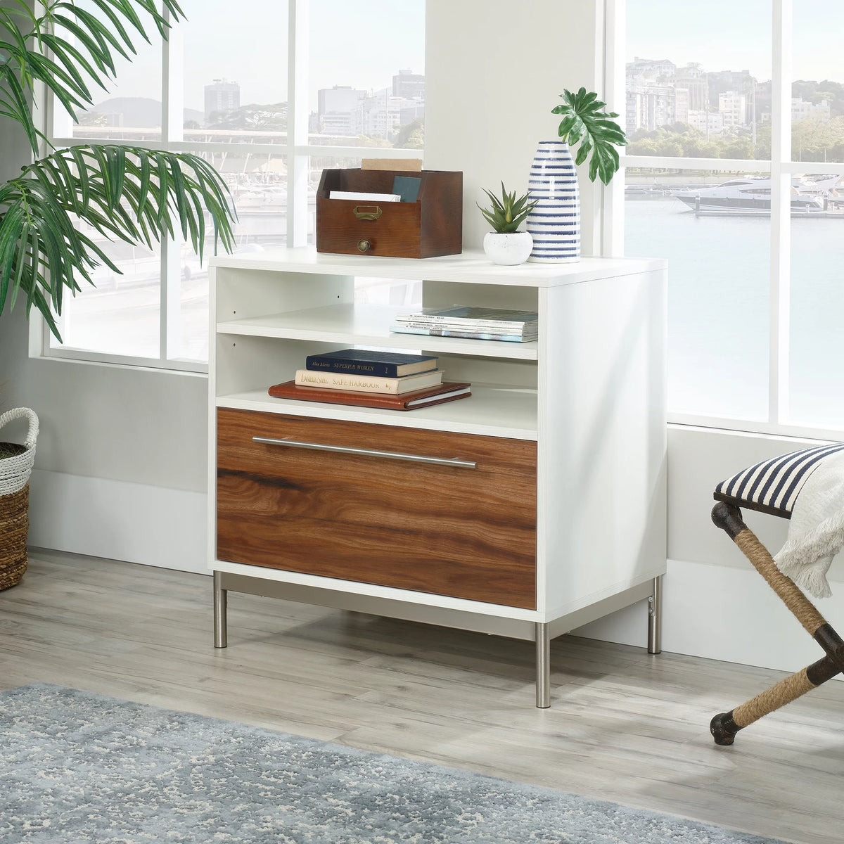 Pearl Oak Finish Lateral File Cabinet with Open Storage F2955