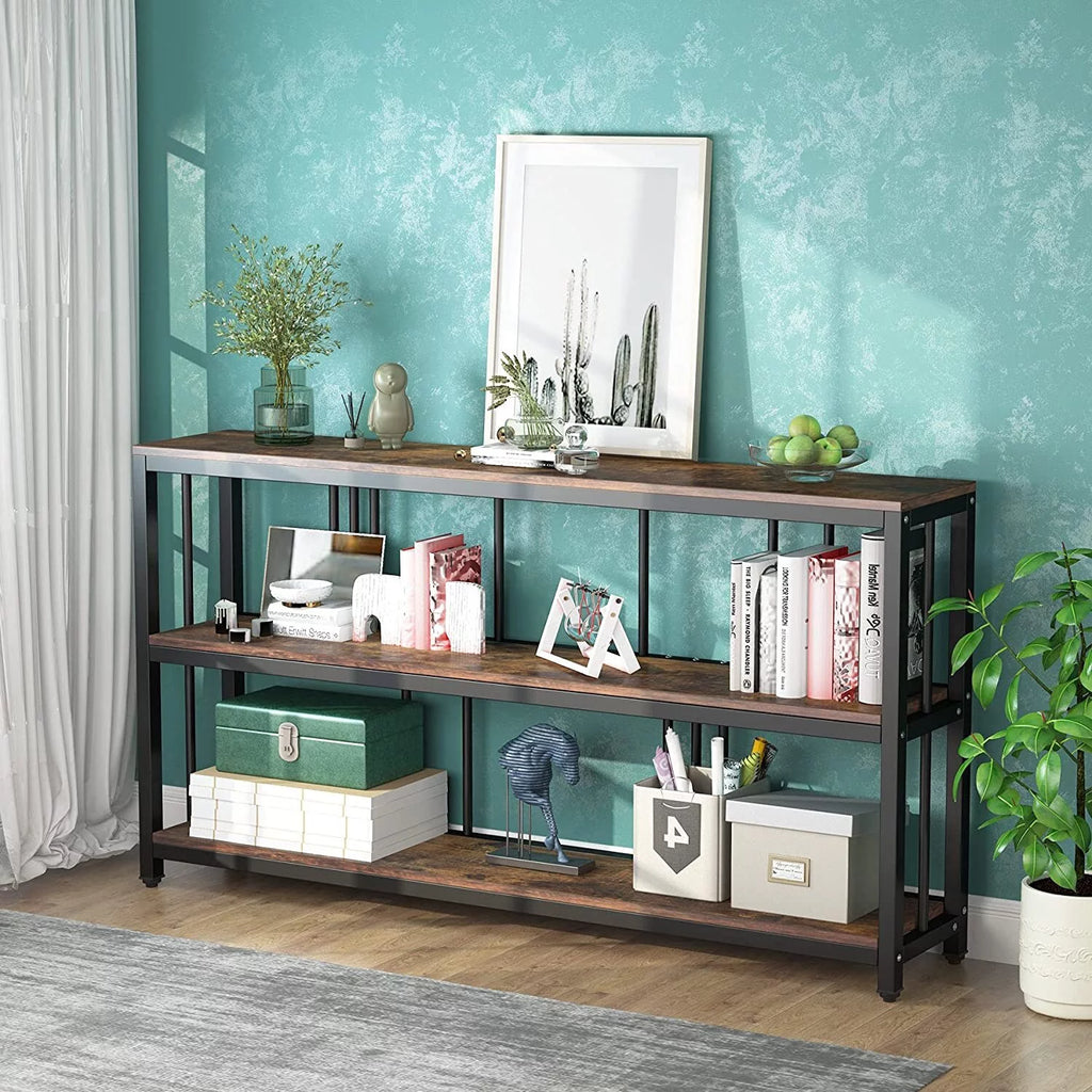 Narrow Long Sofa Table with Storage Shelves Rustic Brown L477417