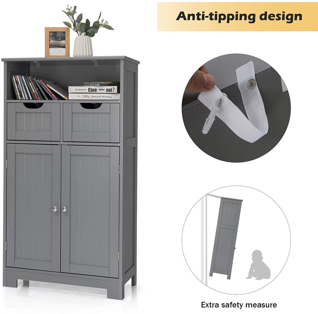 Grey Bathroom Floor Storage Cabinet with Open Shelf Z69129