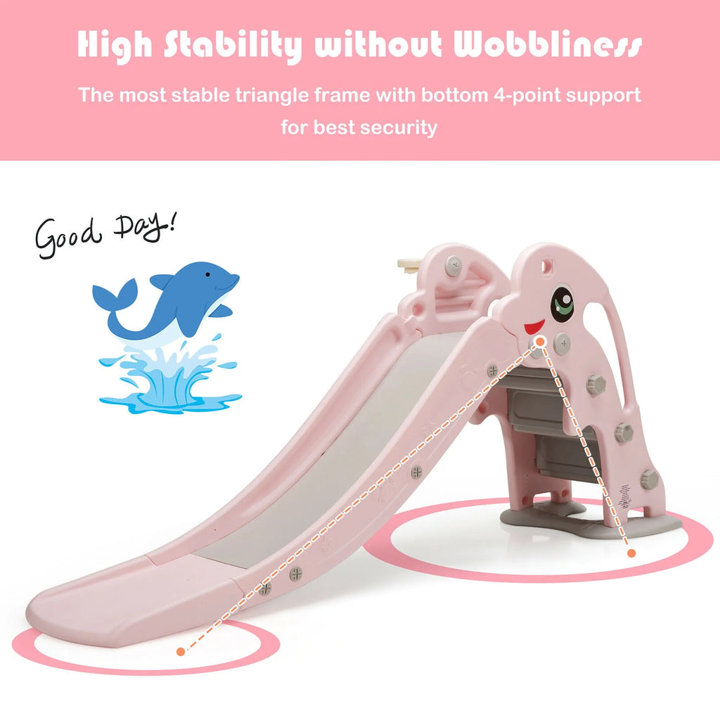 3-in-1 Kids Climber Slide Play Set with Basketball Hoop Green L73072