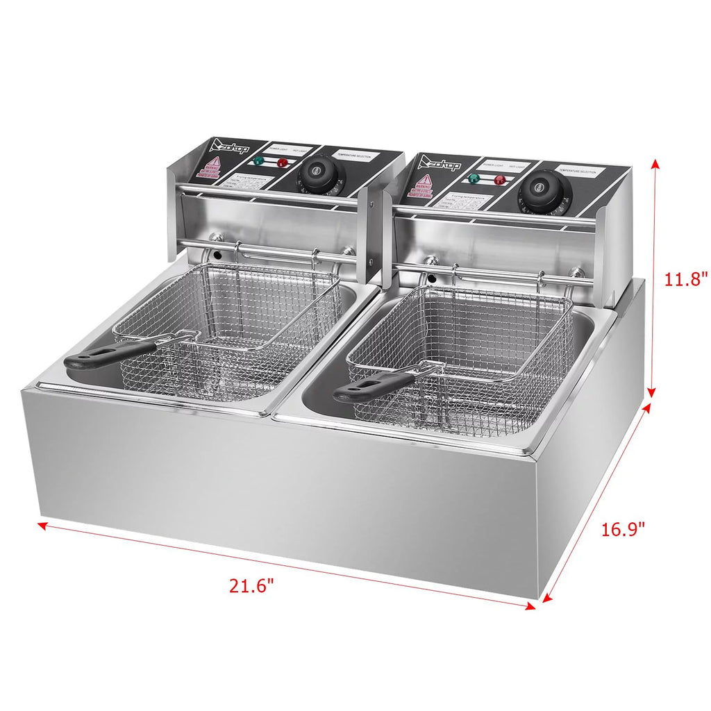 5000W 12.7Qt Stainless Steel Deep Fryer with Removable Basket F5266