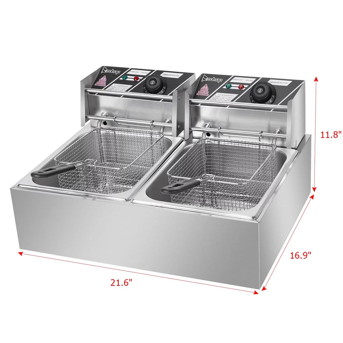 5000W 12.7Qt Stainless Steel Deep Fryer with Removable Basket F5266