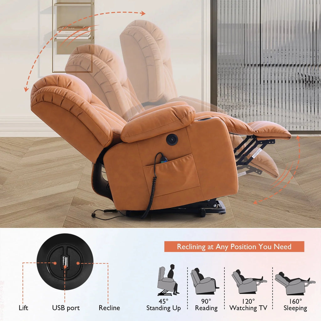 Large Power Lift Recliner Chair with Heat and Massage Leather Grey A4699