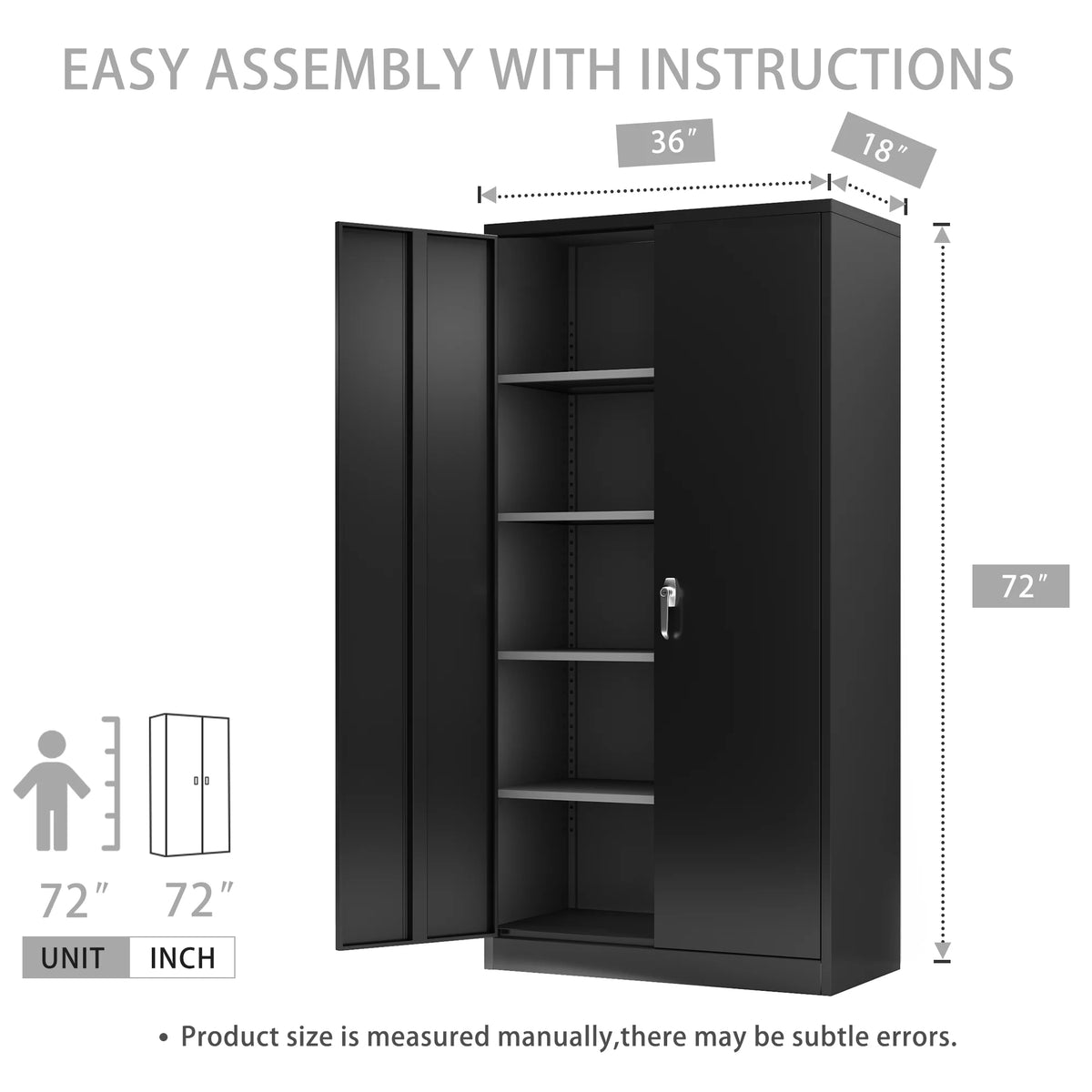Black 72"H Lockable Steel Storage Cabinet with 4 Adjustable Shelves D810