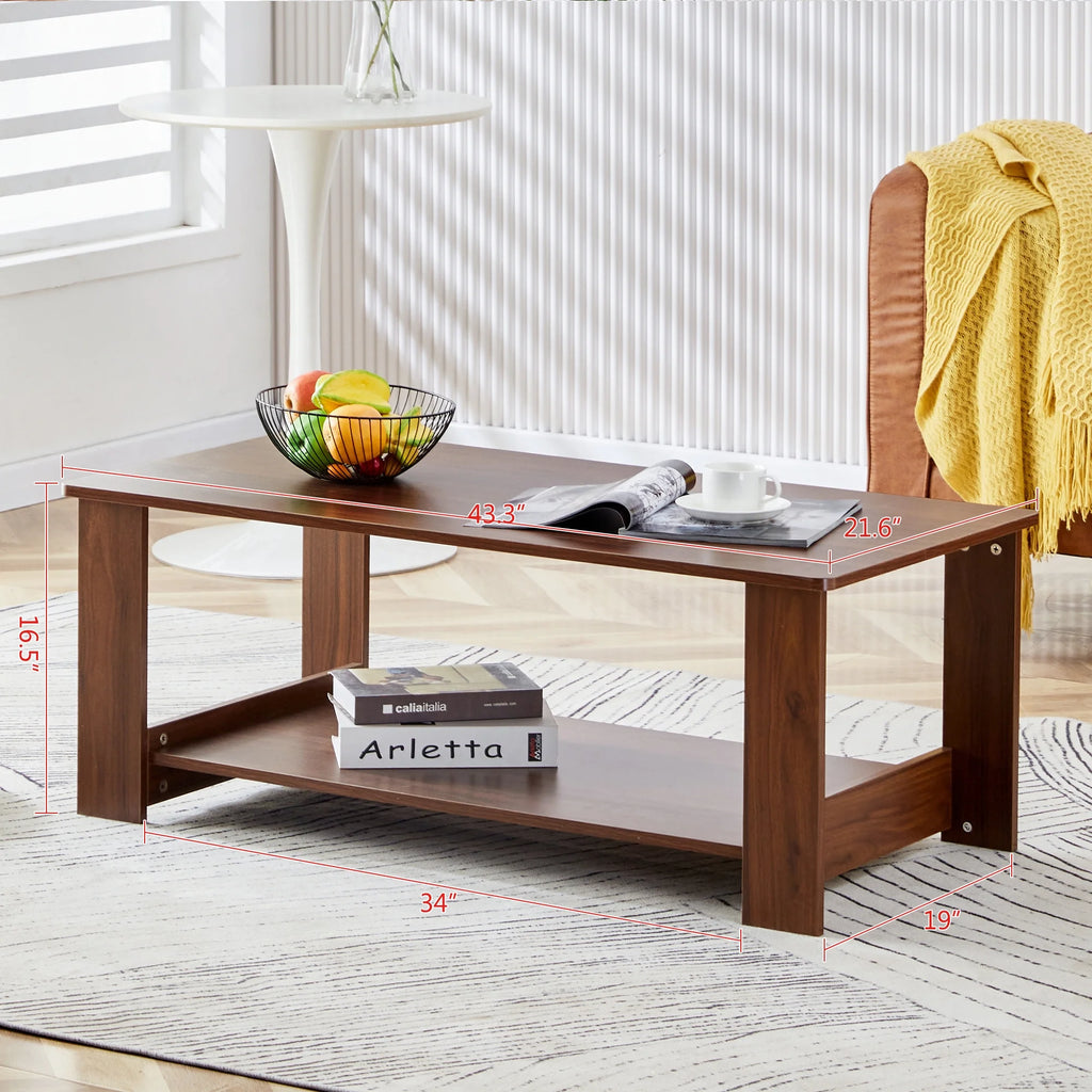 Walnut Textured Double Layered MDF Coffee Table 43.3" x 21.6" x 16.5" G5607