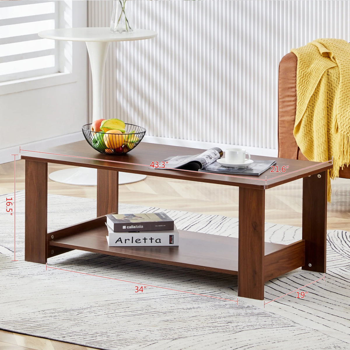 Walnut Textured Double Layered MDF Coffee Table 43.3" x 21.6" x 16.5" G5607