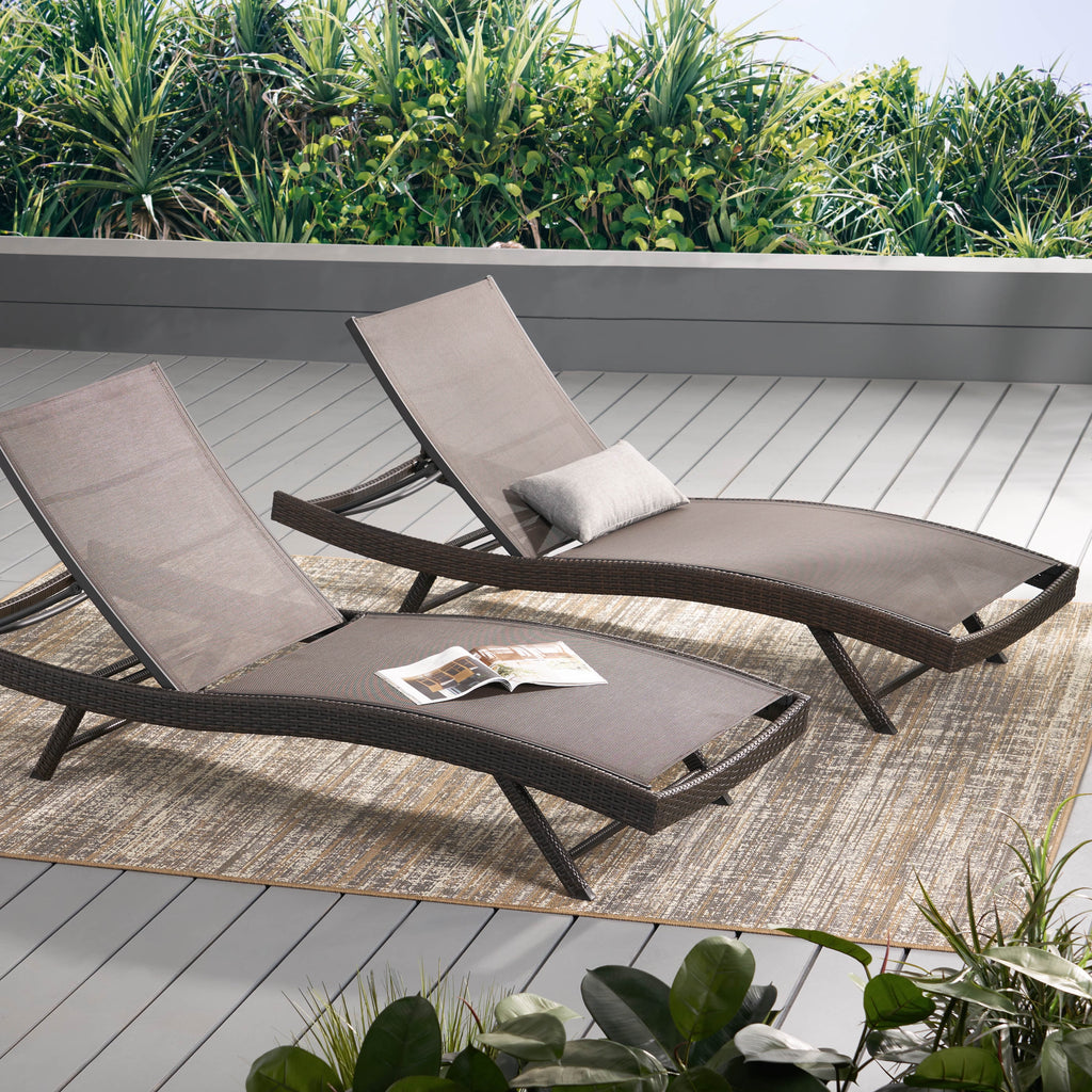Brown Textilene Chaise Lounge set of 2 M7315