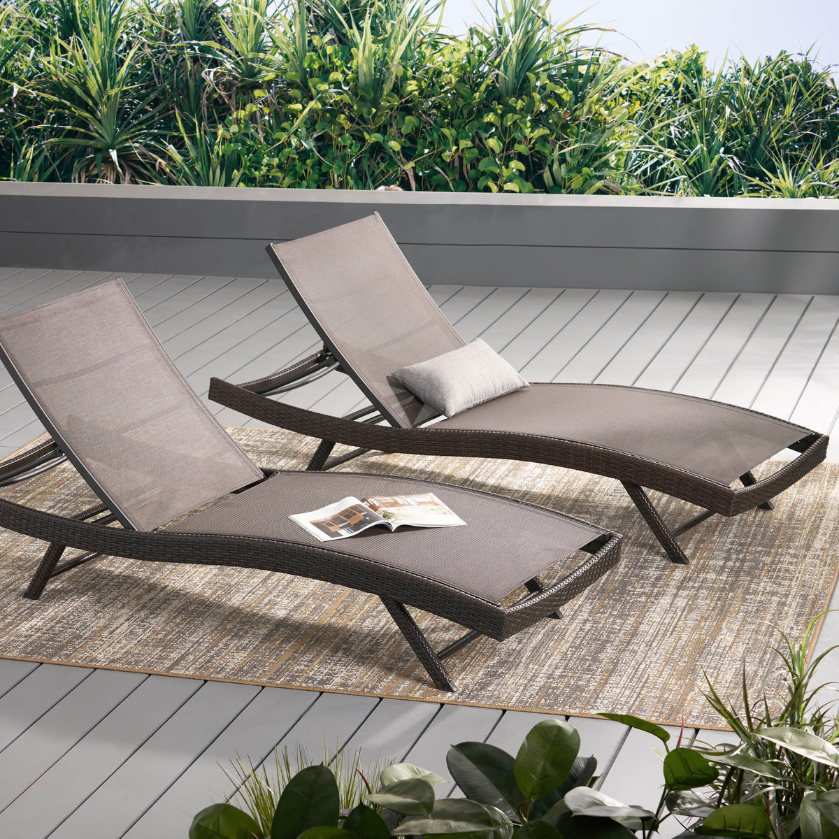 Brown Textilene Chaise Lounge set of 2 M7315