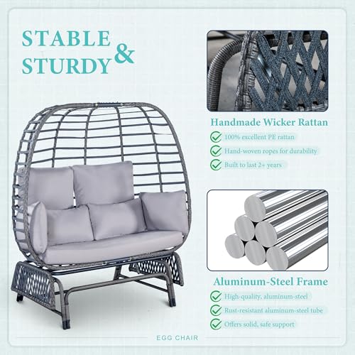 Oversized Wicker Double Egg Chair with Steel Stand T803617