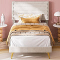 Beige Upholstered Wood Twin Bed Frame Y6238