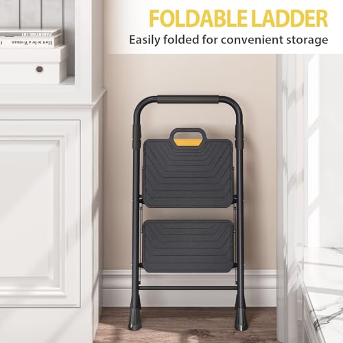 4 Step Steel Step Stool with Handrail, Black M2606