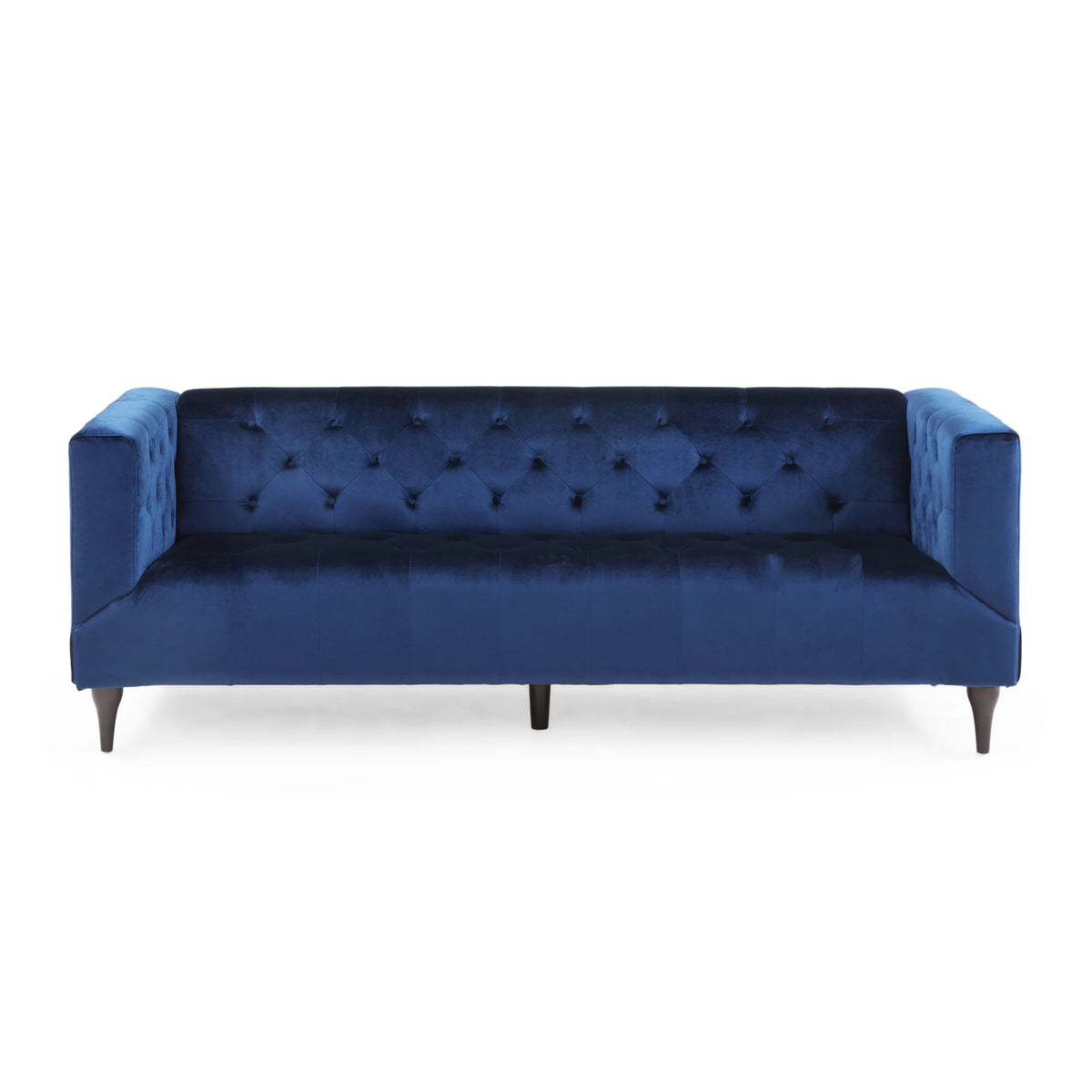Midnight Blue Espresso Gold Tufted Fabric 3 Seater Sofa D2699